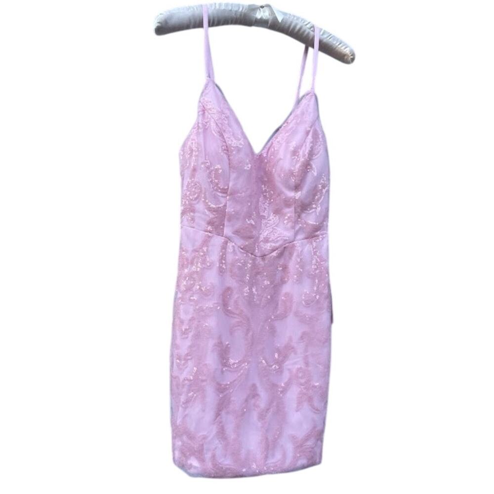 Sparkly Pink Mermaid Short Homecoming Bodycon Cocktail Dress -Size 6